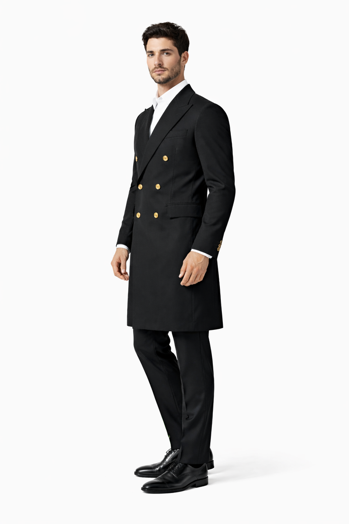 Men's Charcoal 44Inch Long Double Breasted Overcoat Winter Men's Topcoat Sale