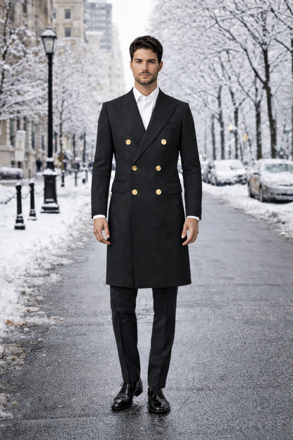 Men's Charcoal 44Inch Long Double Breasted Overcoat Winter Men's Topcoat Sale