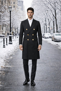 Men's Charcoal 44Inch Long Double Breasted Overcoat Winter Men's Topcoat Sale