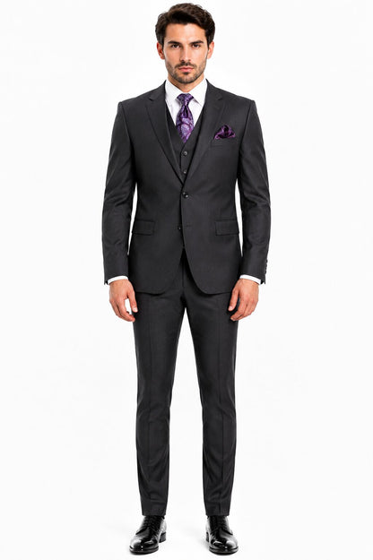 Mens 2 Button  Vested Wool Suit in Eggplant Modern Fit