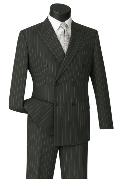 Men's charcoal grey double breasted gangster suit with classic pinstripes