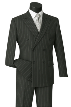 Men's charcoal grey double breasted gangster suit with classic pinstripes