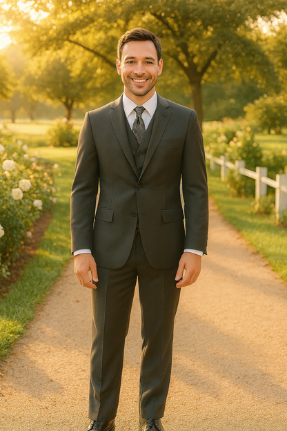 Vitali Brand Suits - Men's Black Ultra fine Super fine poly blend Vested Suit