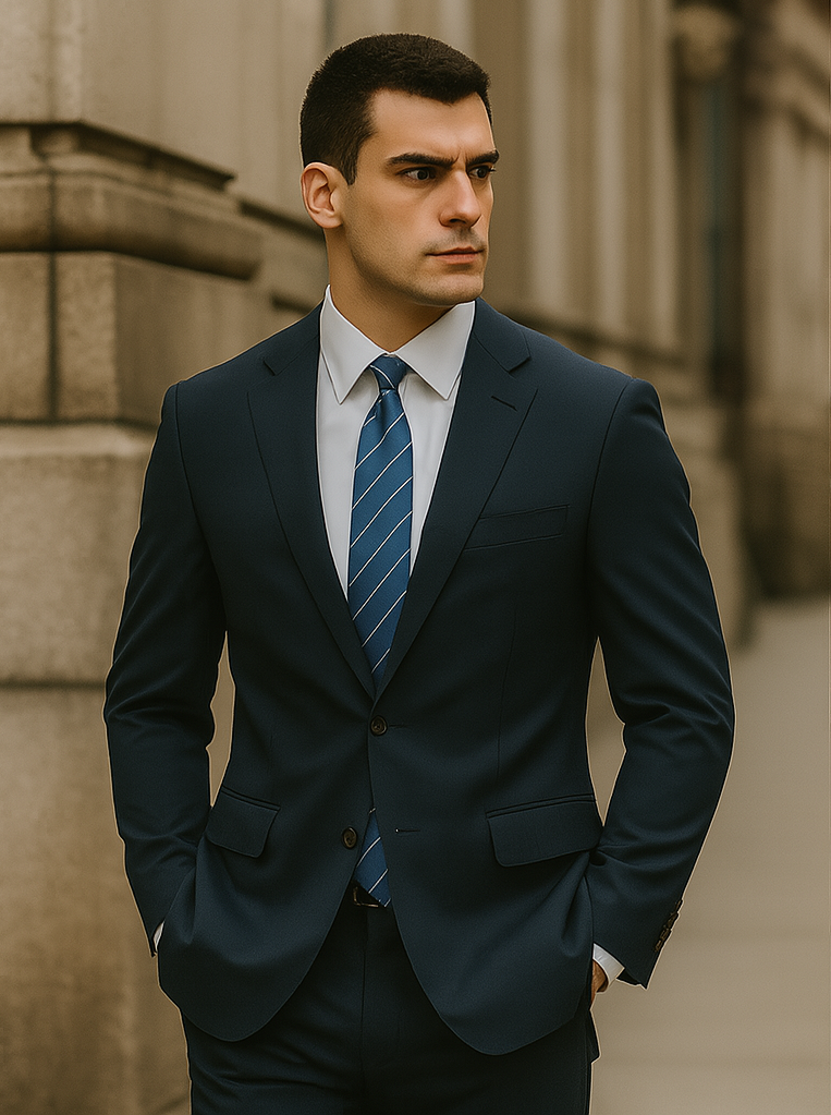 Men's Cheap Priced Dark Navy Blue Suit For Men  2 Button Slim Fit Suit With Flat Front Pant Cheap Suits For Men - Image 5