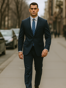 Men's Cheap Priced Dark Navy Blue Suit For Men  2 Button Slim Fit Suit With Flat Front Pant Cheap Suits For Men