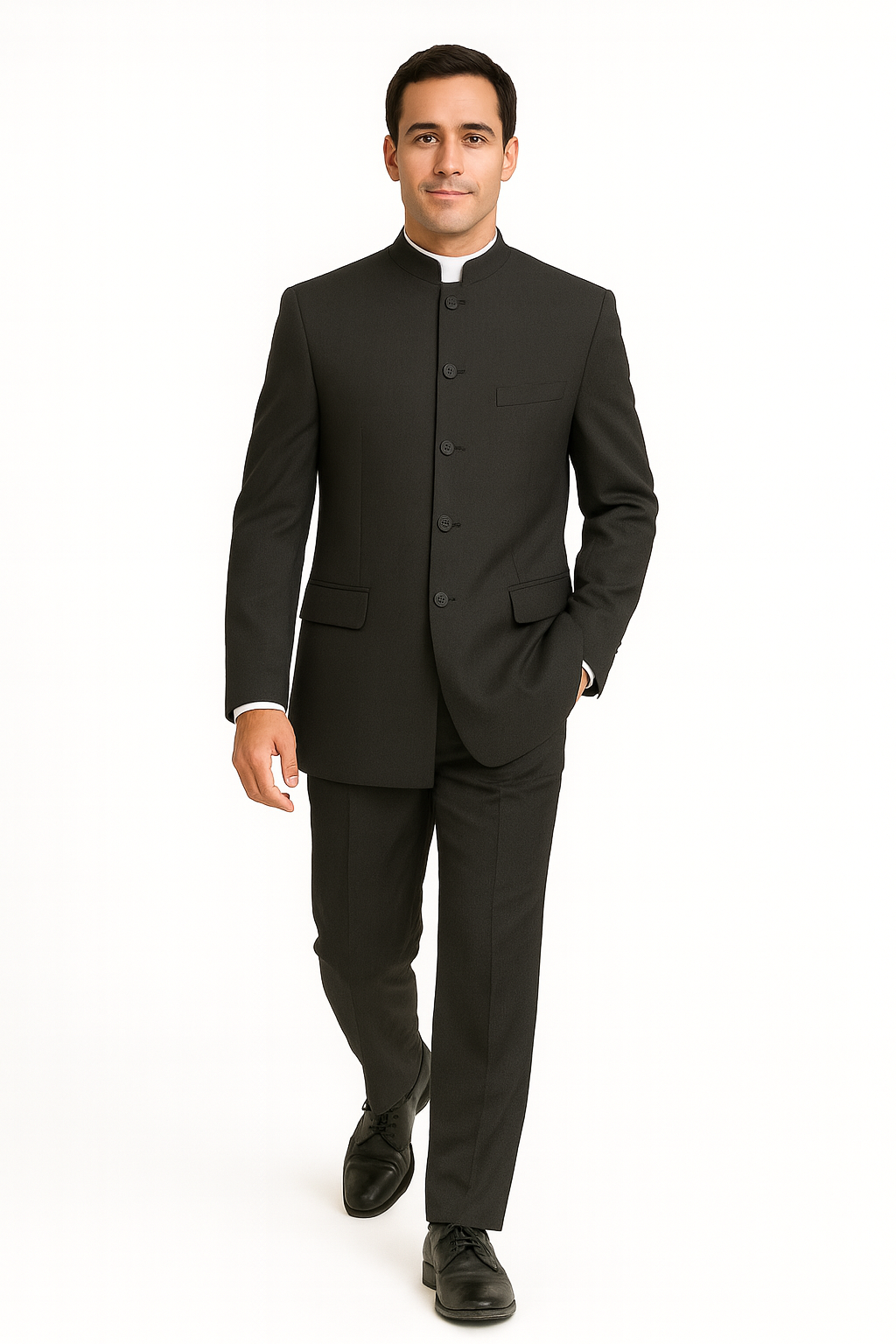 Men's Suit Mandarin Collar Black Pinstripe 5 Button Chinese Nehru Banded Collar Style Three Piece Low Priced Fashion Outfits Suits - Image 5