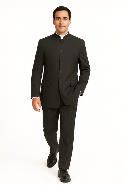 Men's Suit Mandarin Collar Black Pinstripe 5 Button Chinese Nehru Banded Collar Style Three Piece Low Priced Fashion Outfits Suits - Image 5