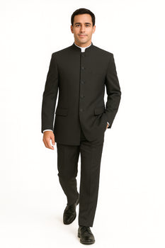 Men's Suit Mandarin Collar Black Pinstripe 5 Button Chinese Nehru Banded Collar Style Three Piece Low Priced Fashion Outfits Suits - Image 5