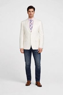 Men's Classic Fit 2 Button White Solid Linen Sport Coat Blazer