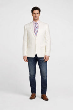 Men's Classic Fit 2 Button White Solid Linen Sport Coat Blazer