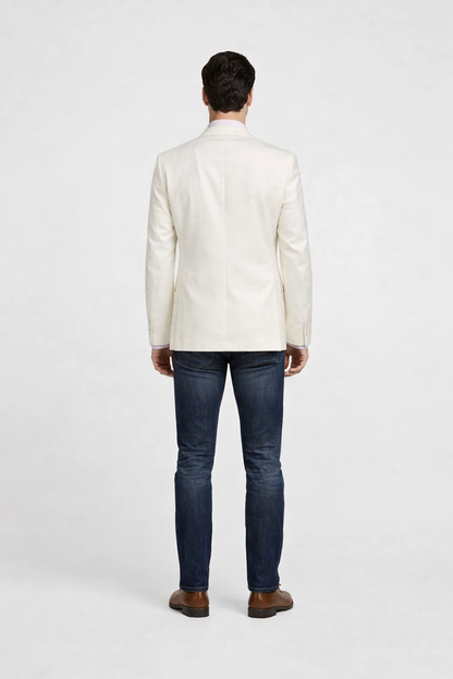 Men's Classic Fit 2 Button White Solid Linen Sport Coat Blazer - Image 2