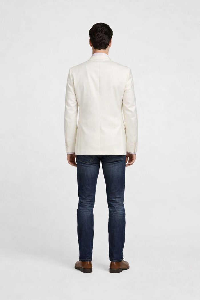 Men's Classic Fit 2 Button White Solid Linen Sport Coat Blazer - Image 2