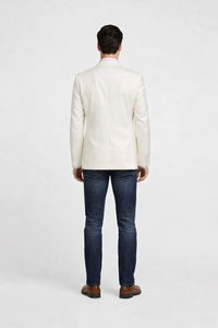 Men's Classic Fit 2 Button White Solid Linen Sport Coat Blazer