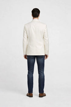 Men's Classic Fit 2 Button White Solid Linen Sport Coat Blazer - Image 2