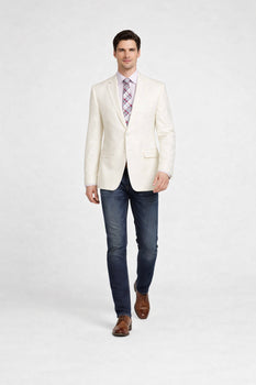 Men's Classic Fit 2 Button White Solid Linen Sport Coat Blazer - Image 3