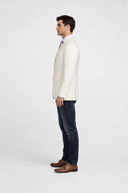 Men's Classic Fit 2 Button White Solid Linen Sport Coat Blazer - Image 4