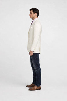 Men's Classic Fit 2 Button White Solid Linen Sport Coat Blazer - Image 4