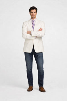 Men's Classic Fit 2 Button White Solid Linen Sport Coat Blazer - Image 5