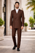 Men's Classic Fit Double Breasted Pinstripe 6 Button Peak Lapel Brown Suit