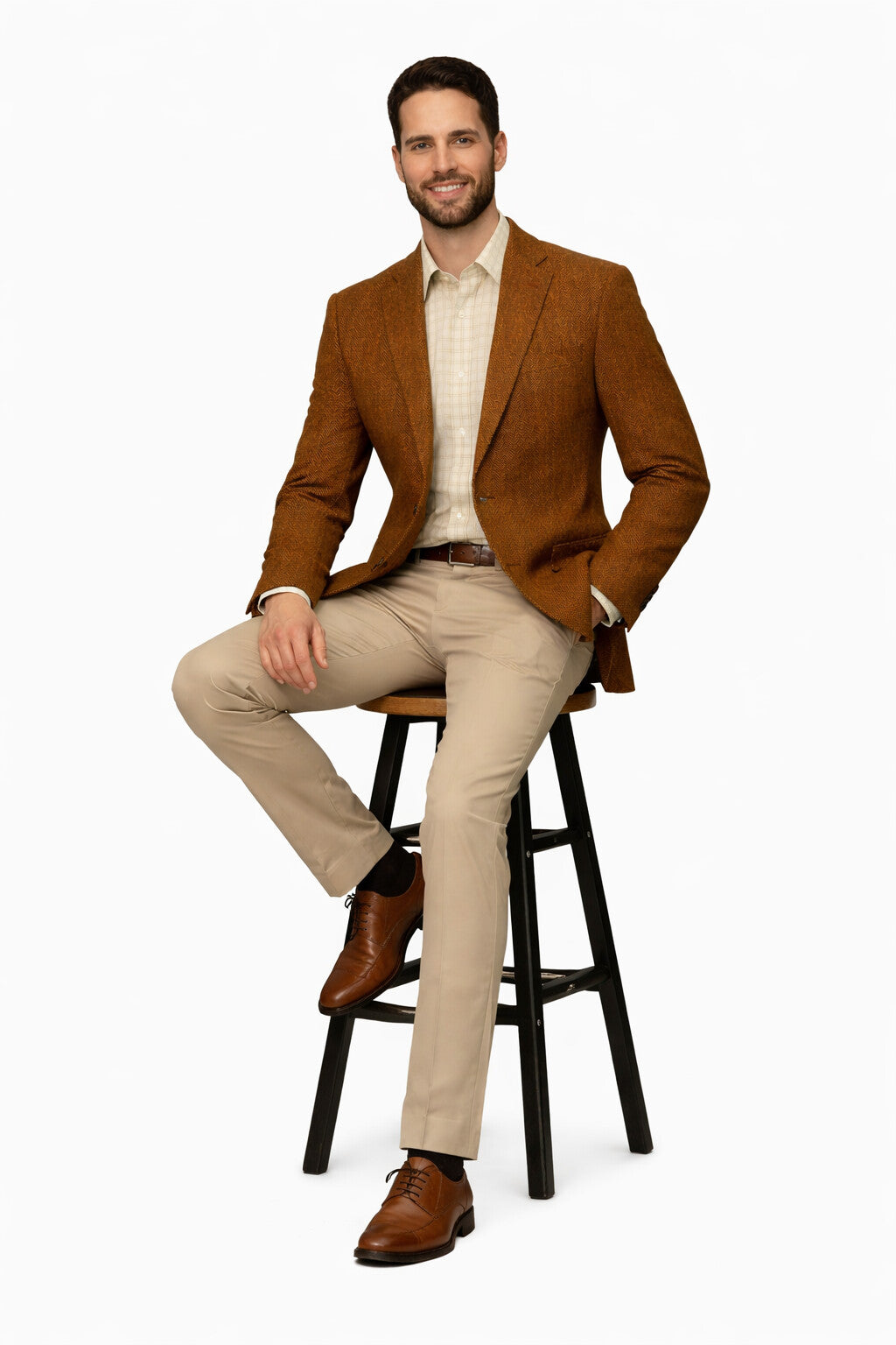Mens Burnt Orange Harris Tweed Blazer – Classic Wool Check Pattern Formal and Casual Jacket in Brown Rustish Copper Color - Image 5