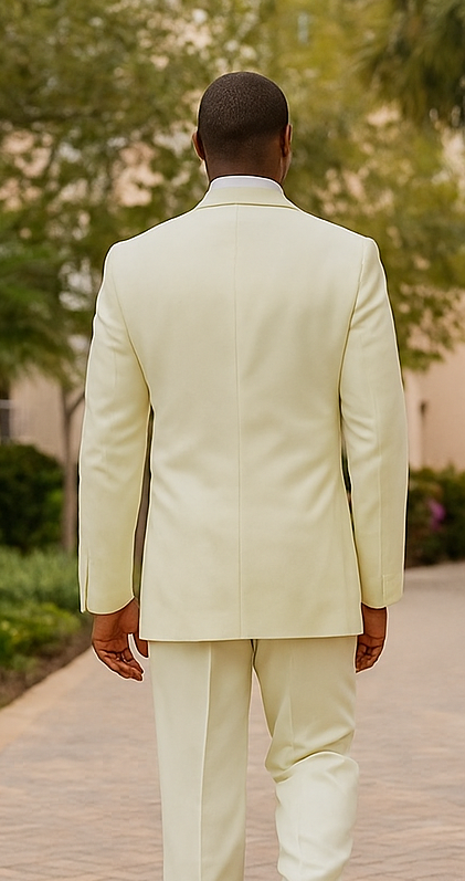 Mens Classic Poplin Double Breasted Suit in Ivory - Image 3