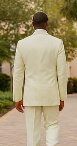 Mens Classic Poplin Double Breasted Suit in Ivory