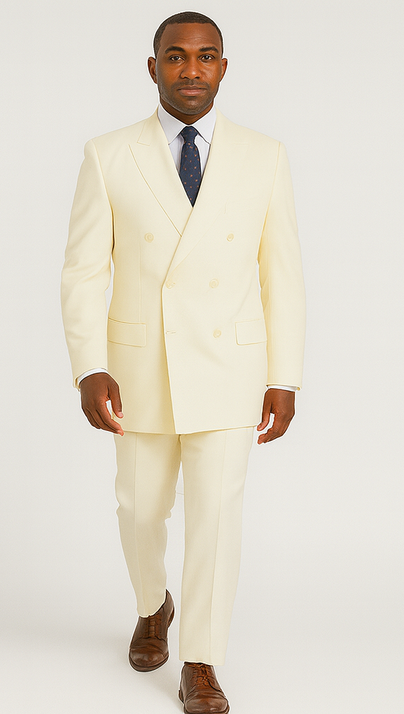 Mens Classic Poplin Double Breasted Suit in Ivory - Image 7