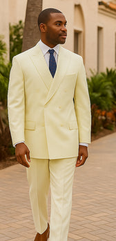 Mens Classic Poplin Double Breasted Suit in Ivory - Image 4