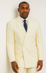 Mens Classic Poplin Double Breasted Suit in Ivory