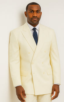 Mens Classic Poplin Double Breasted Suit in Ivory - Image 8