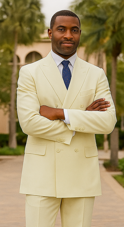 Mens Classic Poplin Double Breasted Suit in Ivory - Image 6
