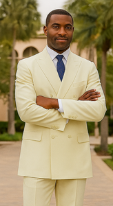 Mens Classic Poplin Double Breasted Suit in Ivory