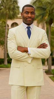 Mens Classic Poplin Double Breasted Suit in Ivory - Image 6