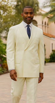Mens Classic Poplin Double Breasted Suit in Ivory