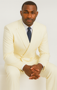 Mens Classic Poplin Double Breasted Suit in Ivory