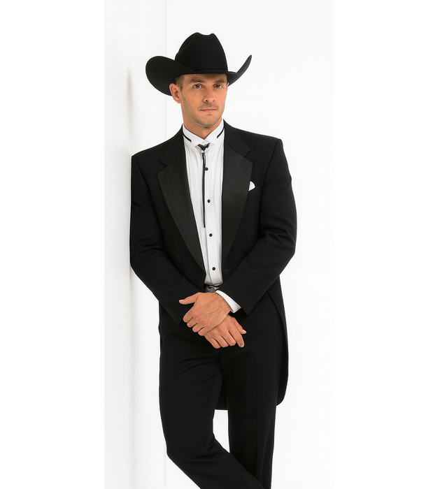 Mens Classic Western Cowboy Tail Tuxedo in Black
