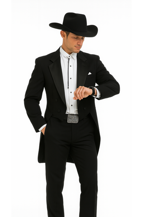 Mens Classic Western Cowboy Tail Tuxedo in Black