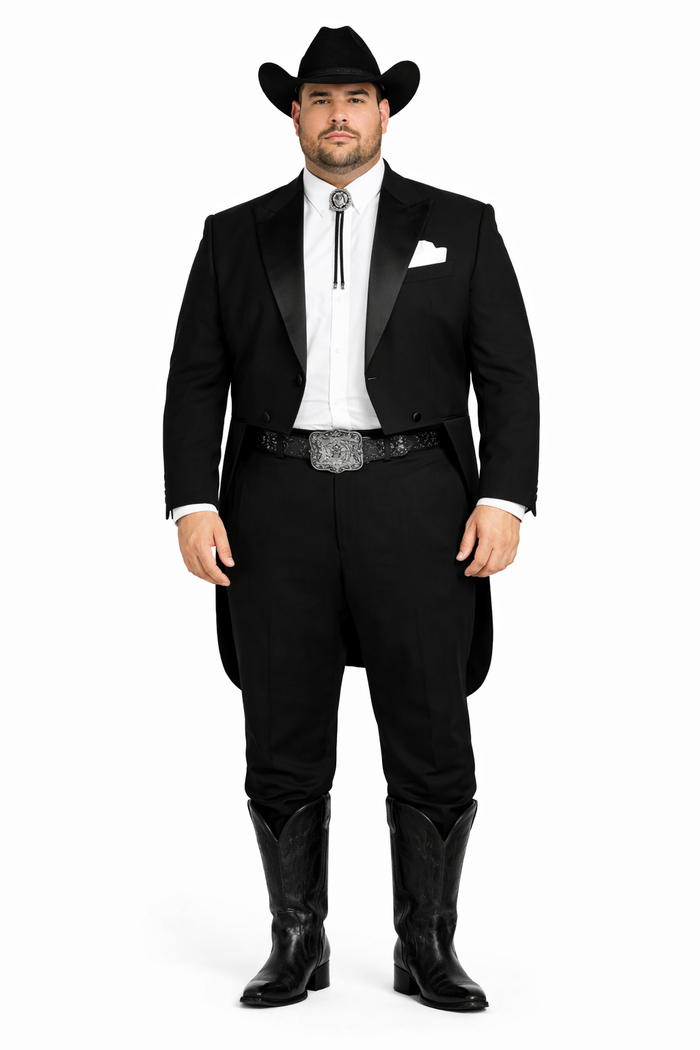 Mens Classic Western Cowboy Tail Tuxedo in Black