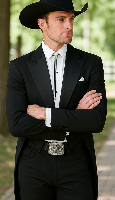 Mens Classic Western Cowboy Tail Tuxedo in Black