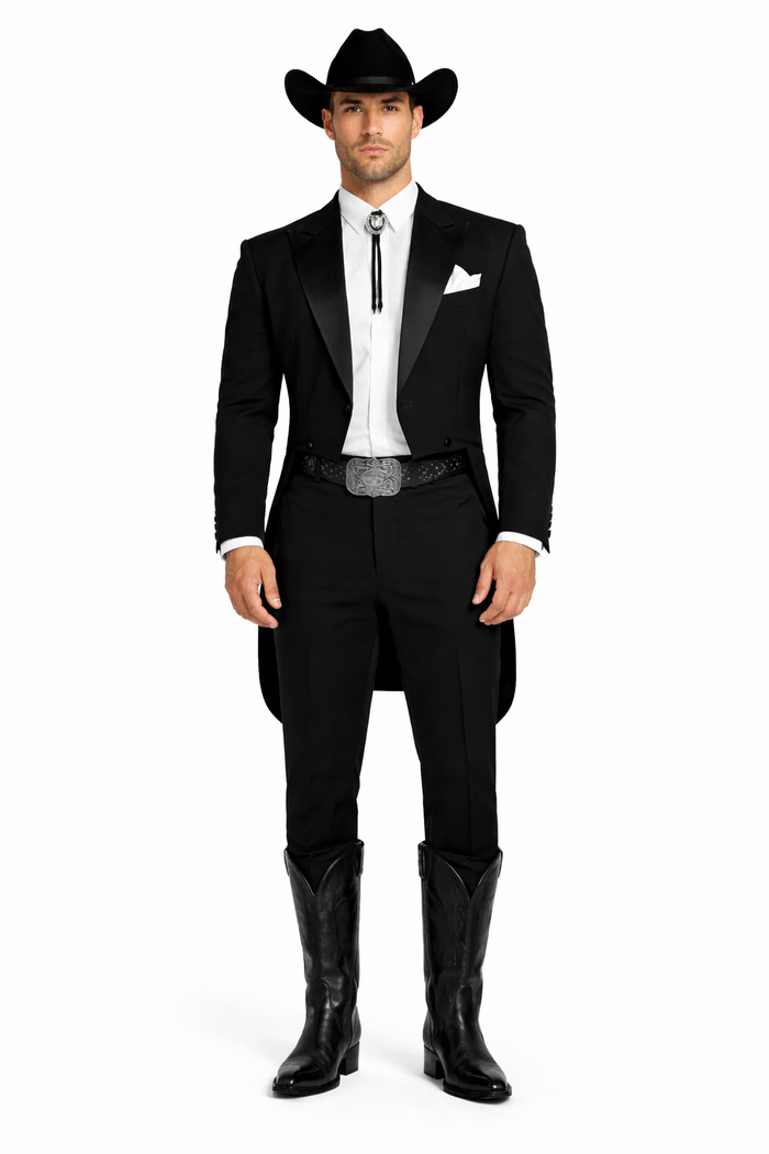 Mens Classic Western Cowboy Tail Tuxedo in Black