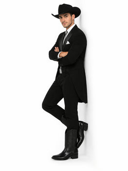 Mens Classic Western Cowboy Tail Tuxedo in Black