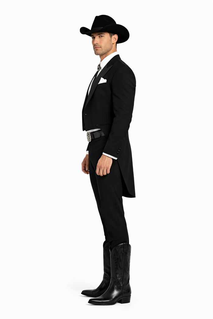 Mens Classic Western Cowboy Tail Tuxedo in Black