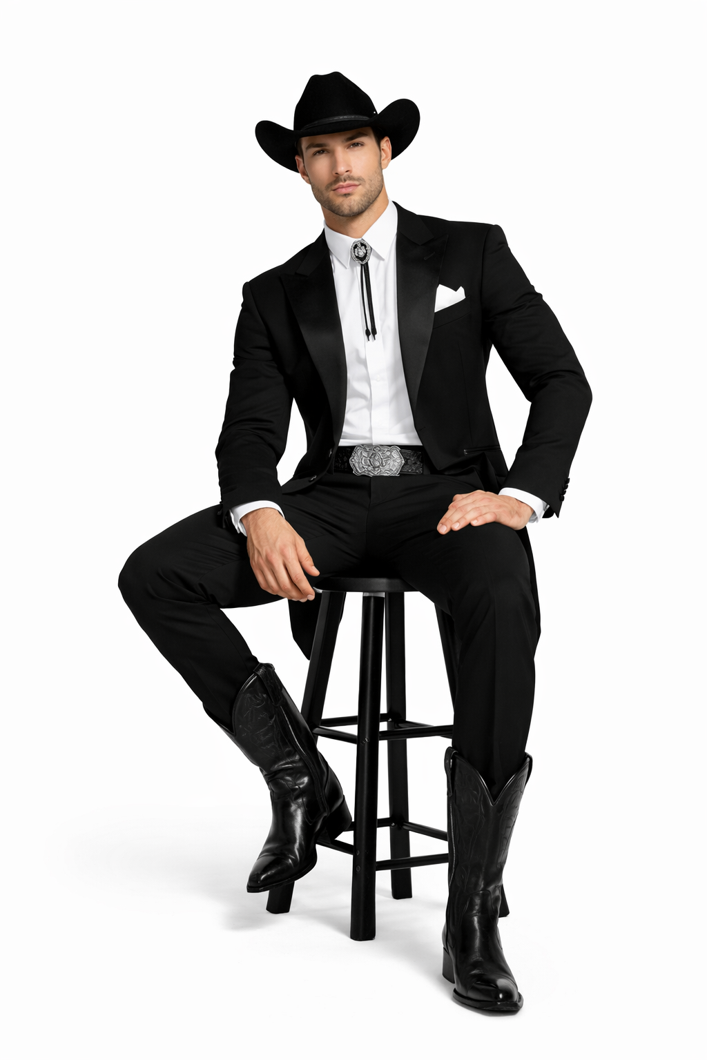 Mens Classic Western Cowboy Tail Tuxedo in Black