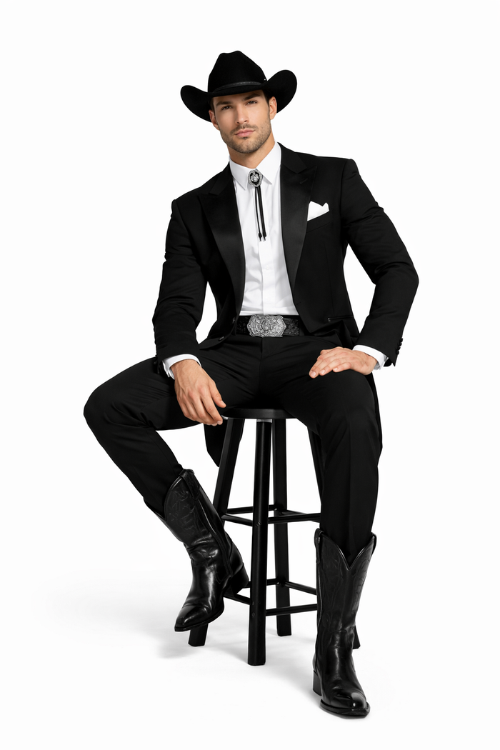 Mens Classic Western Cowboy Tail Tuxedo in Black