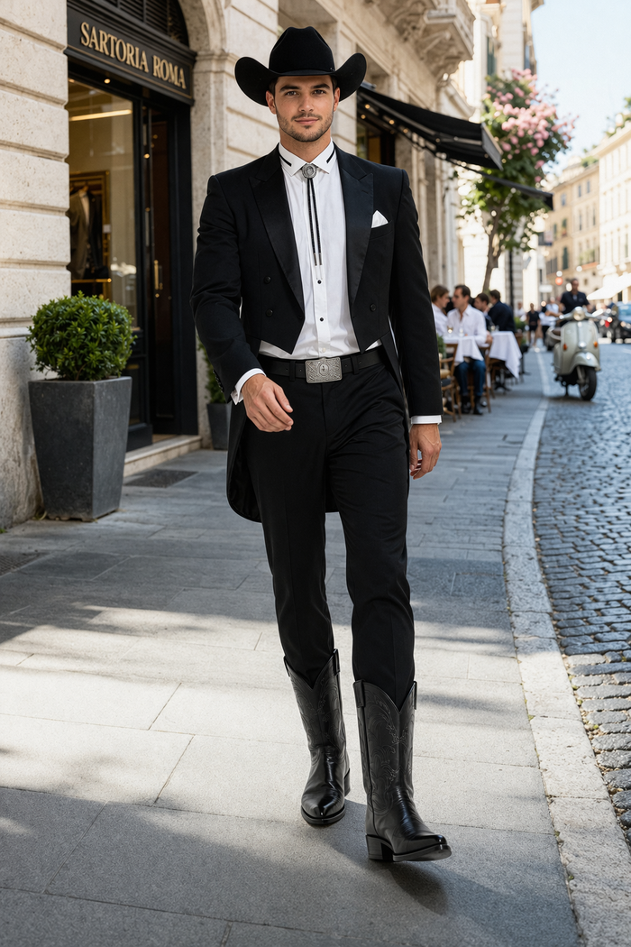 Mens Classic Western Cowboy Tail Tuxedo in Black