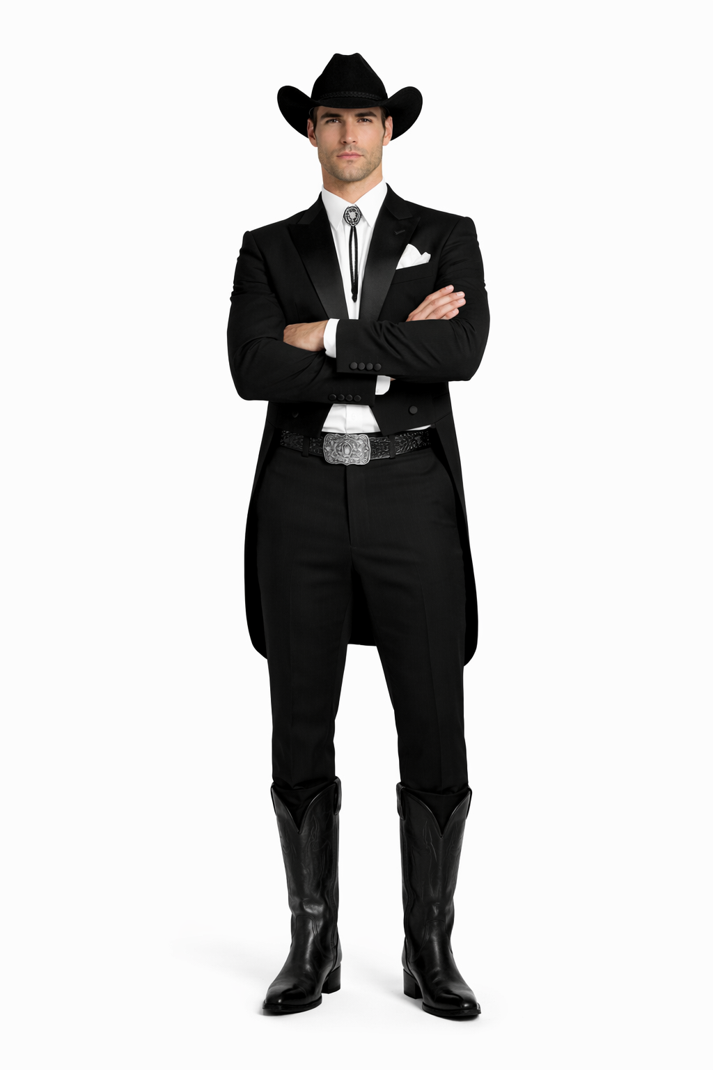 Mens Classic Western Cowboy Tail Tuxedo in Black