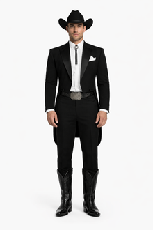 Mens Classic Western Cowboy Tail Tuxedo in Black