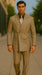 Mens Classic Wool Feel Double Breasted Glen Plaid Suit in Tan