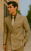 Mens Classic Wool Feel Double Breasted Glen Plaid Suit in Tan
