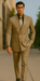 Mens Classic Wool Feel Double Breasted Glen Plaid Suit in Tan